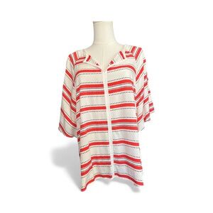 🧡🖤 NWOT ELLE Orange/Red, Black & White Pattern V-Neck Blouse | Sz L